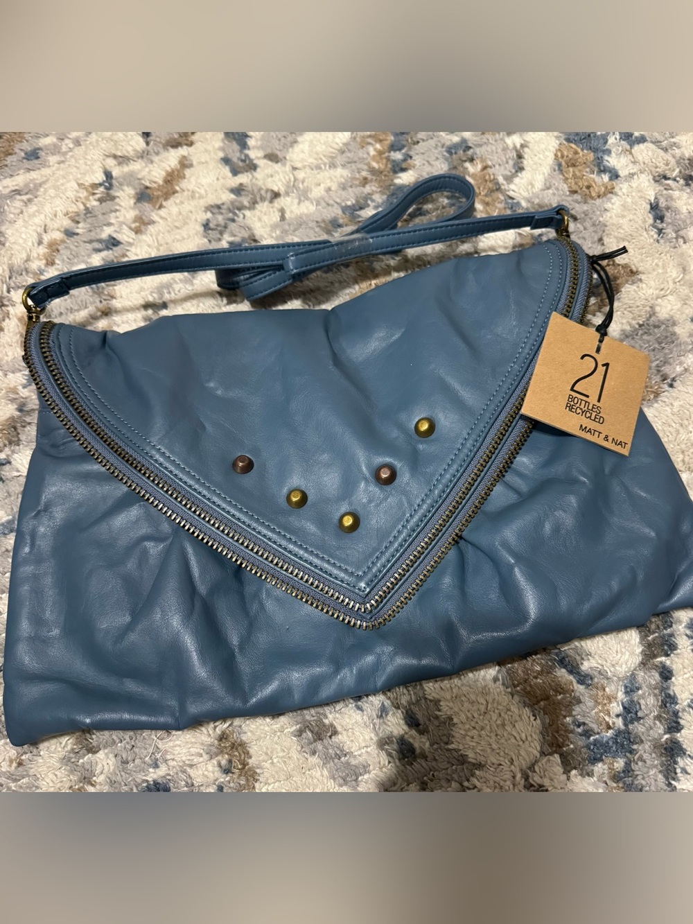 ✅🩷 $5 items for $25 Minimum. Matt & Nat Teal Blue Envelope Crossbody with Stud D - Picture 2 of 14